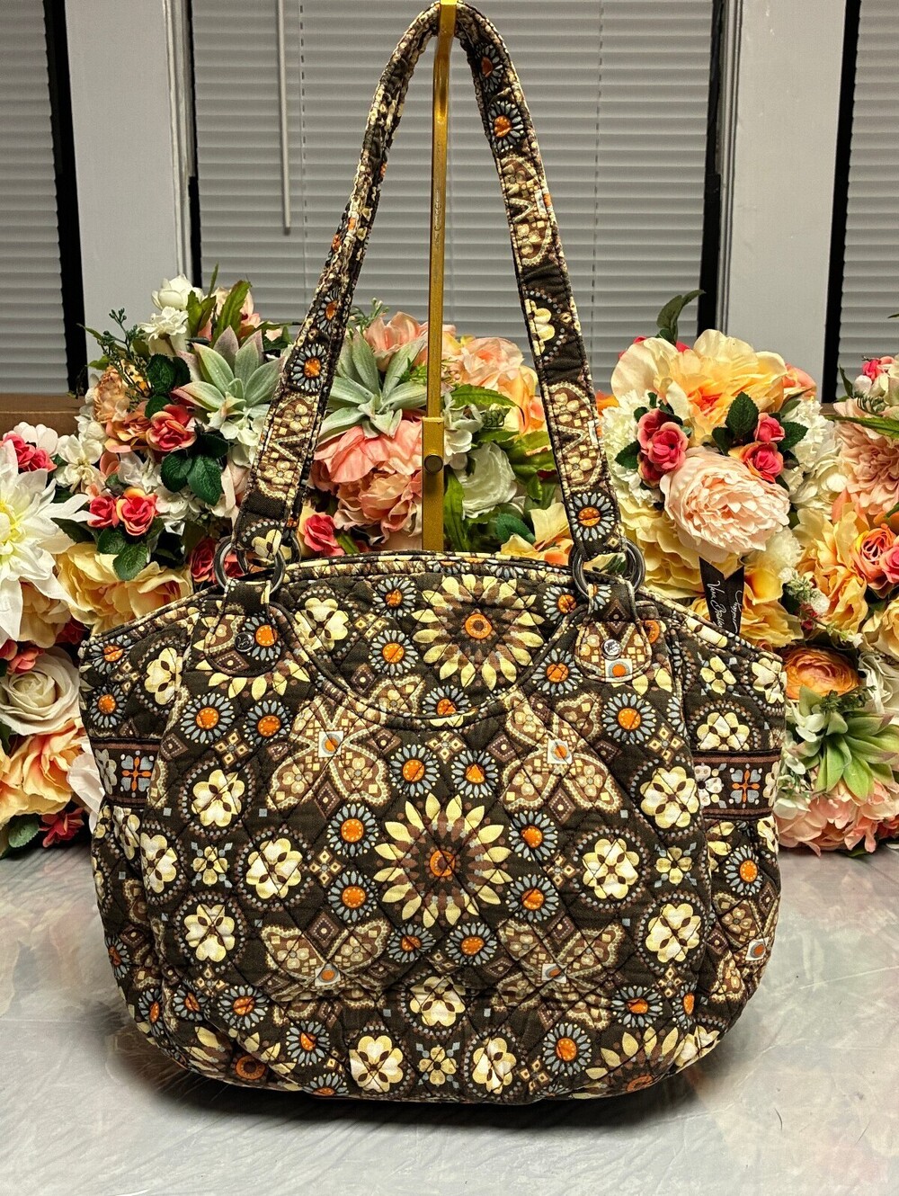 Vera Bradley Paddy Java Brown Quilted Cotton Shoulder Bag Retired Vintage Floral